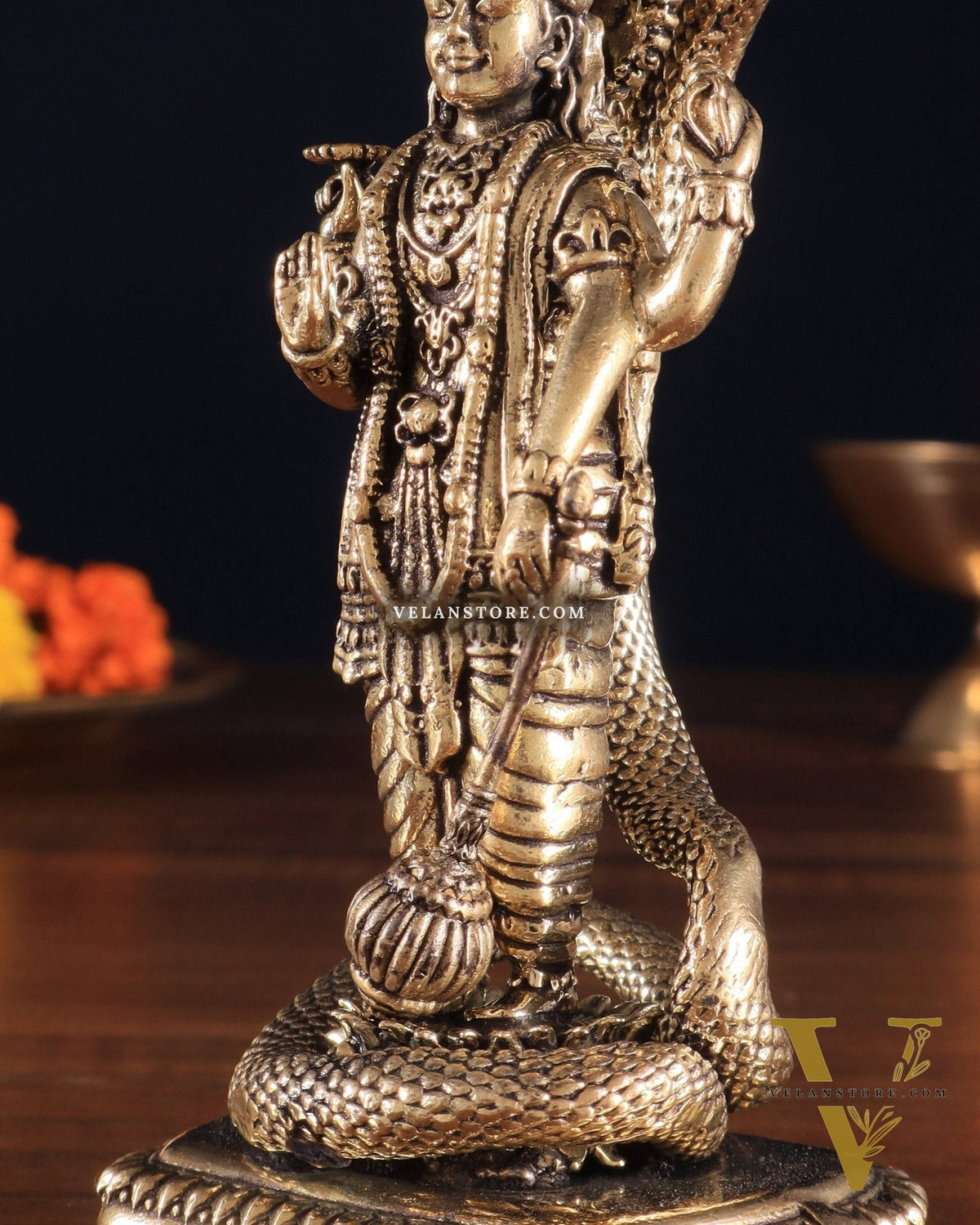 Pure Brass Standing Vishnu with Sheshanaga - 4 in Height