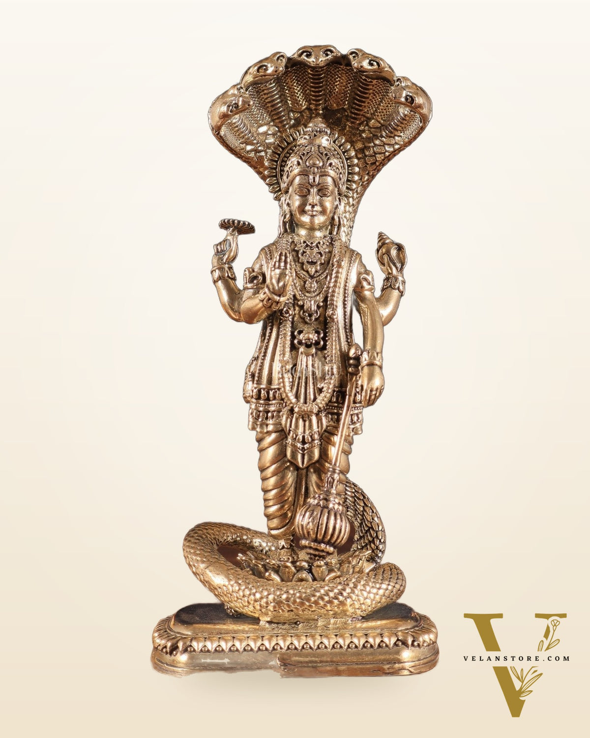 Pure Brass Standing Vishnu with Sheshanaga - 5 in Height