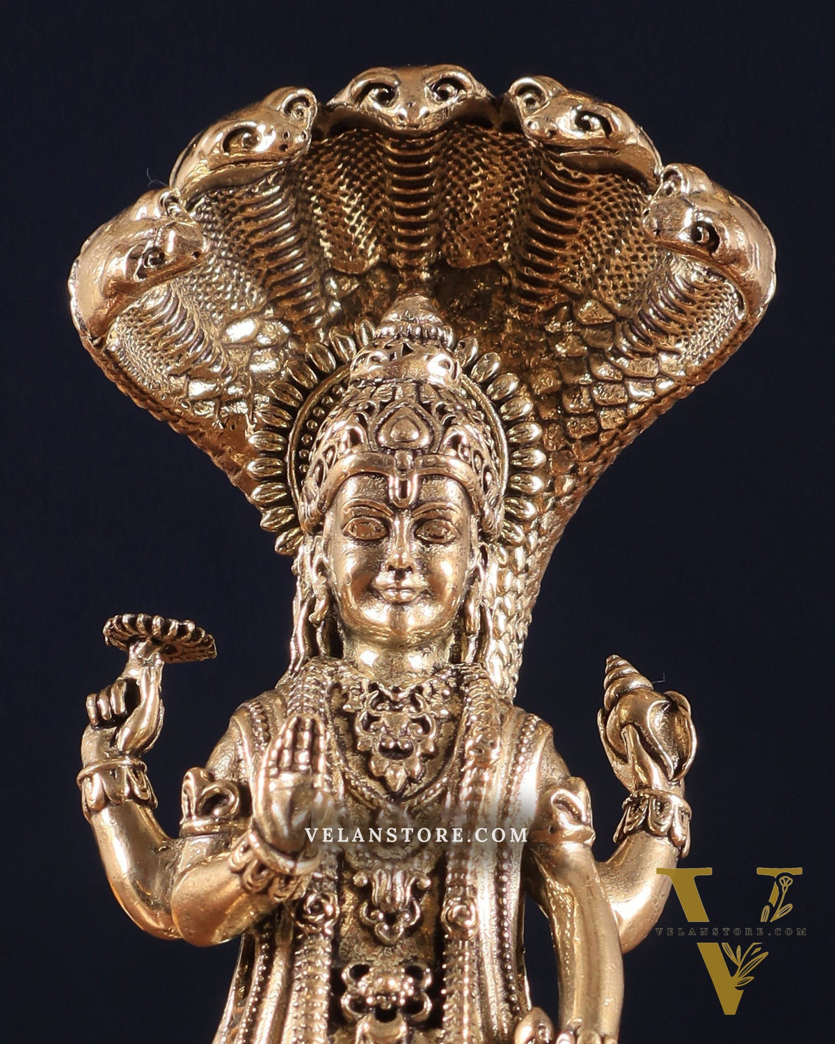 Pure Brass Standing Vishnu with Sheshanaga - 5 in Height