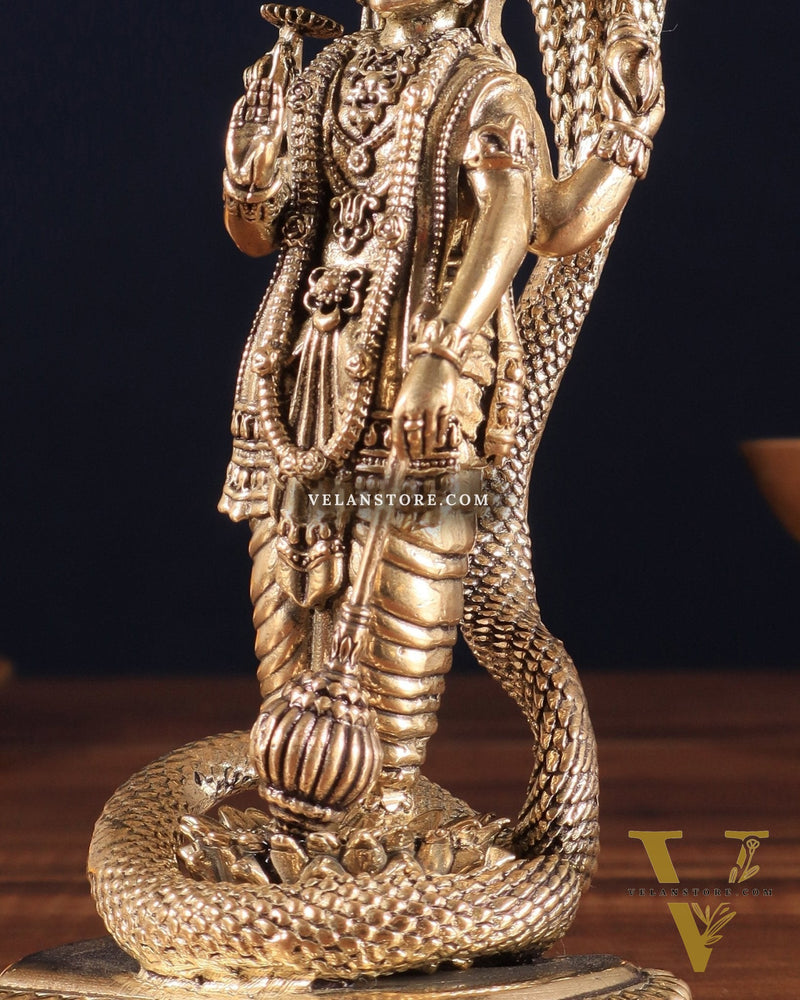 Pure Brass Standing Vishnu with Sheshanaga - 5 in Height