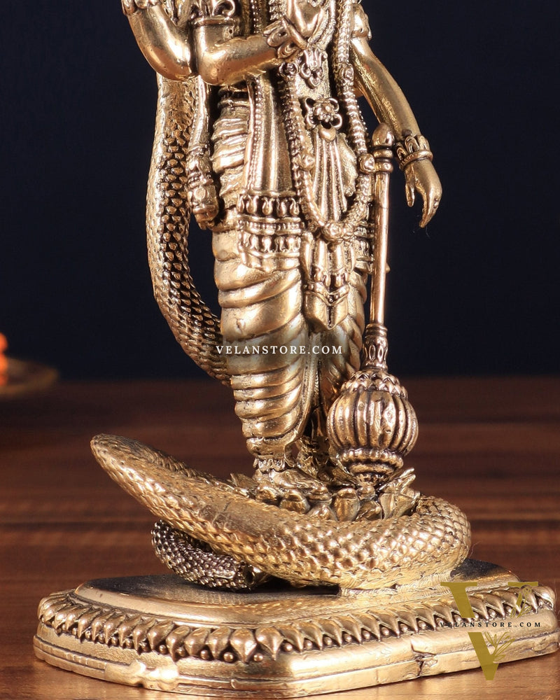 Pure Brass Standing Vishnu with Sheshanaga - 5 in Height
