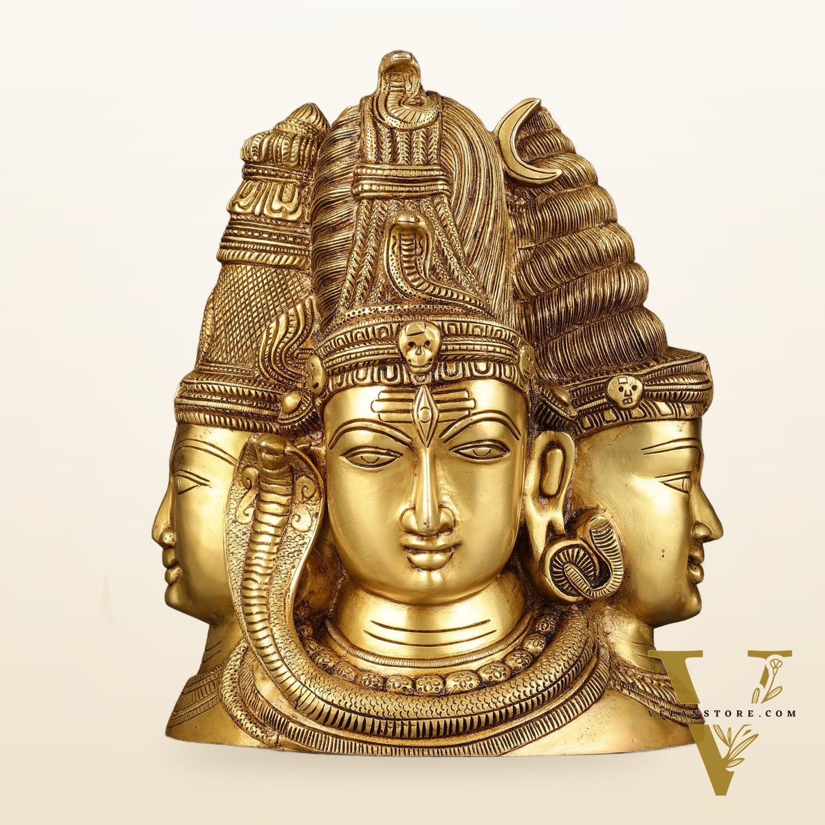 Pure Brass Superfine 4 faced Shiva parvati Mukhalingam   - 11"