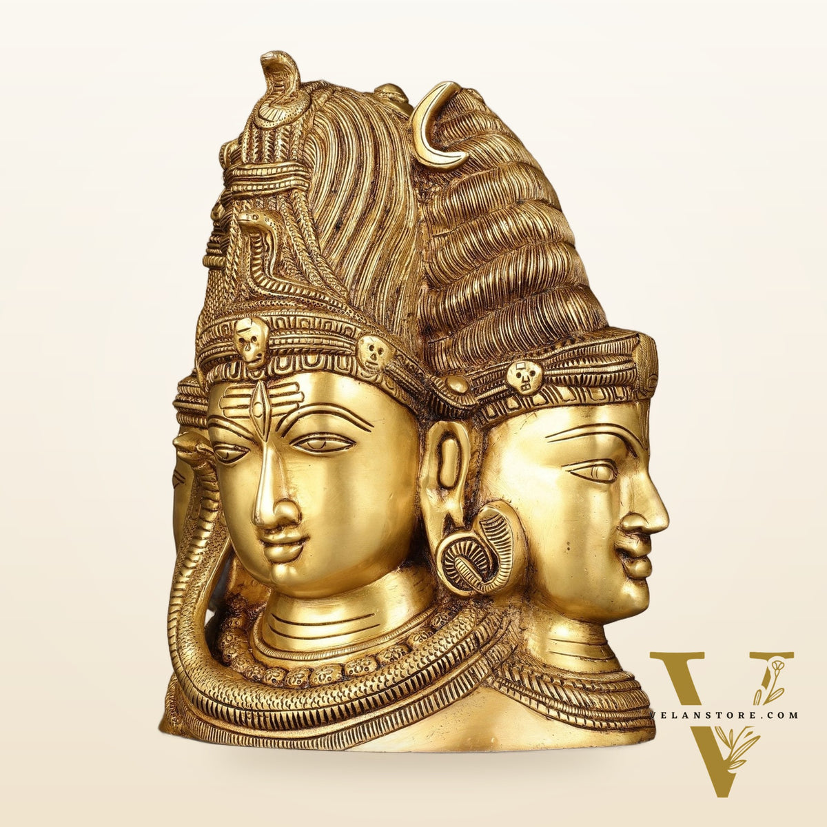 Pure Brass Superfine 4 faced Shiva parvati Mukhalingam   - 11"