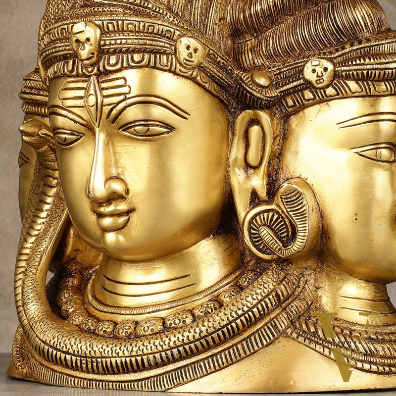 Pure Brass Superfine 4 faced Shiva parvati Mukhalingam   - 11"