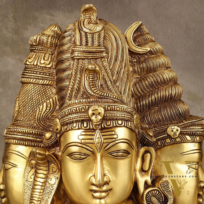 Pure Brass Superfine 4 faced Shiva parvati Mukhalingam   - 11"