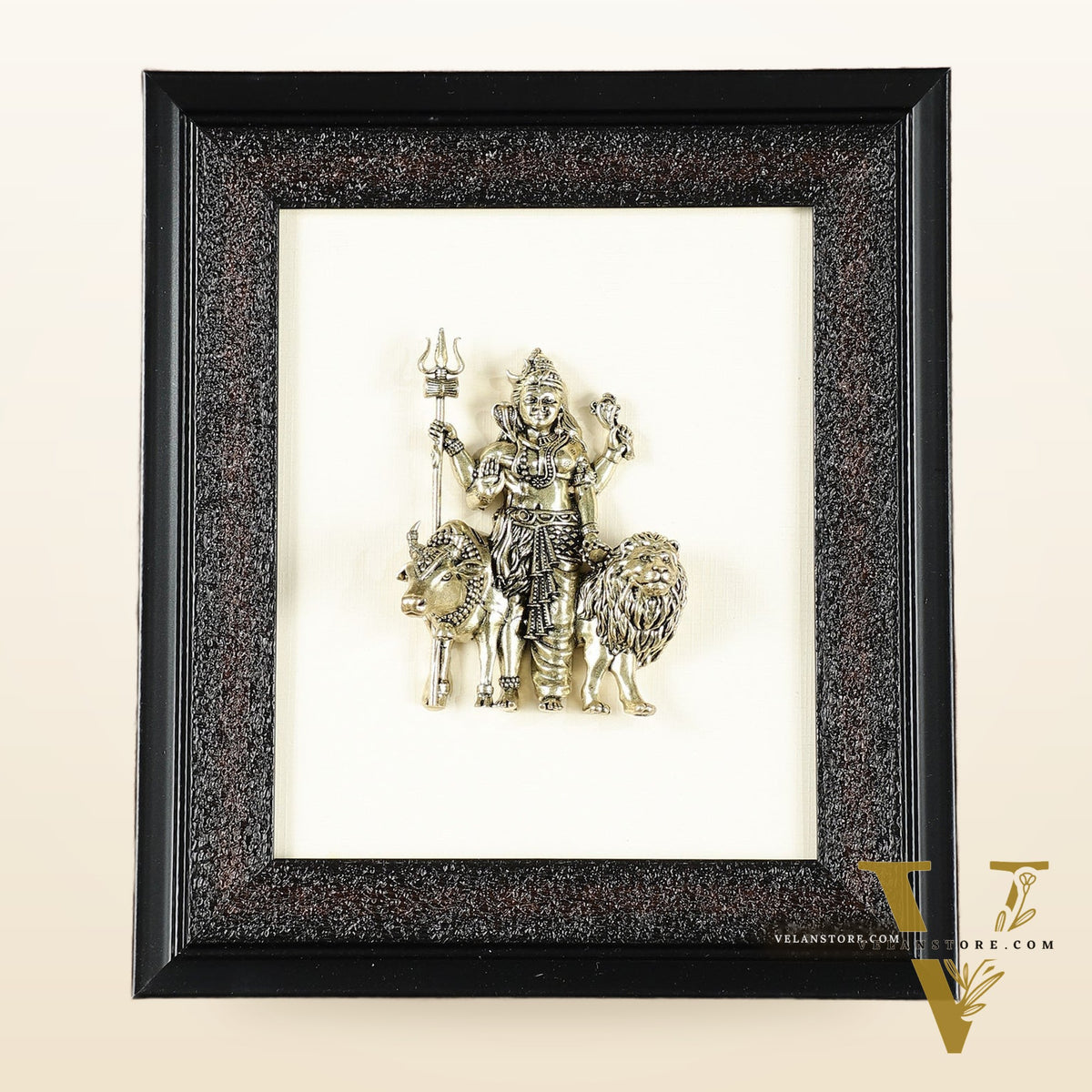Pure Brass Superfine Ardhanarishwara Hanging on Wooden Frame - 9.5 Inch