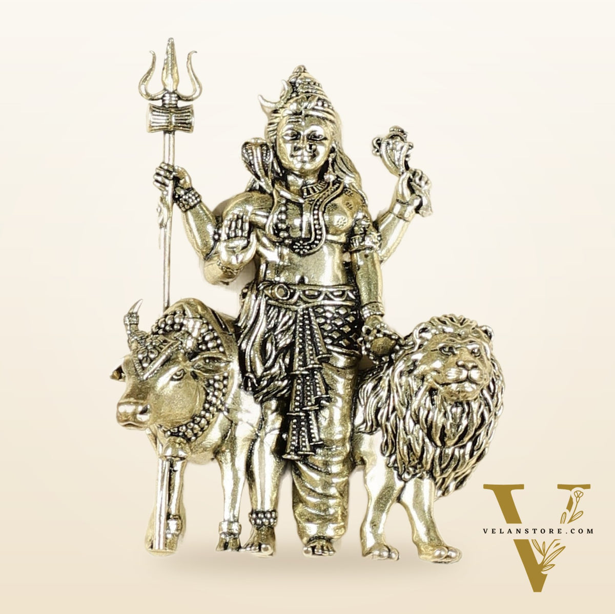 Pure Brass Superfine Ardhanarishwara Hanging on Wooden Frame - 9.5 Inch