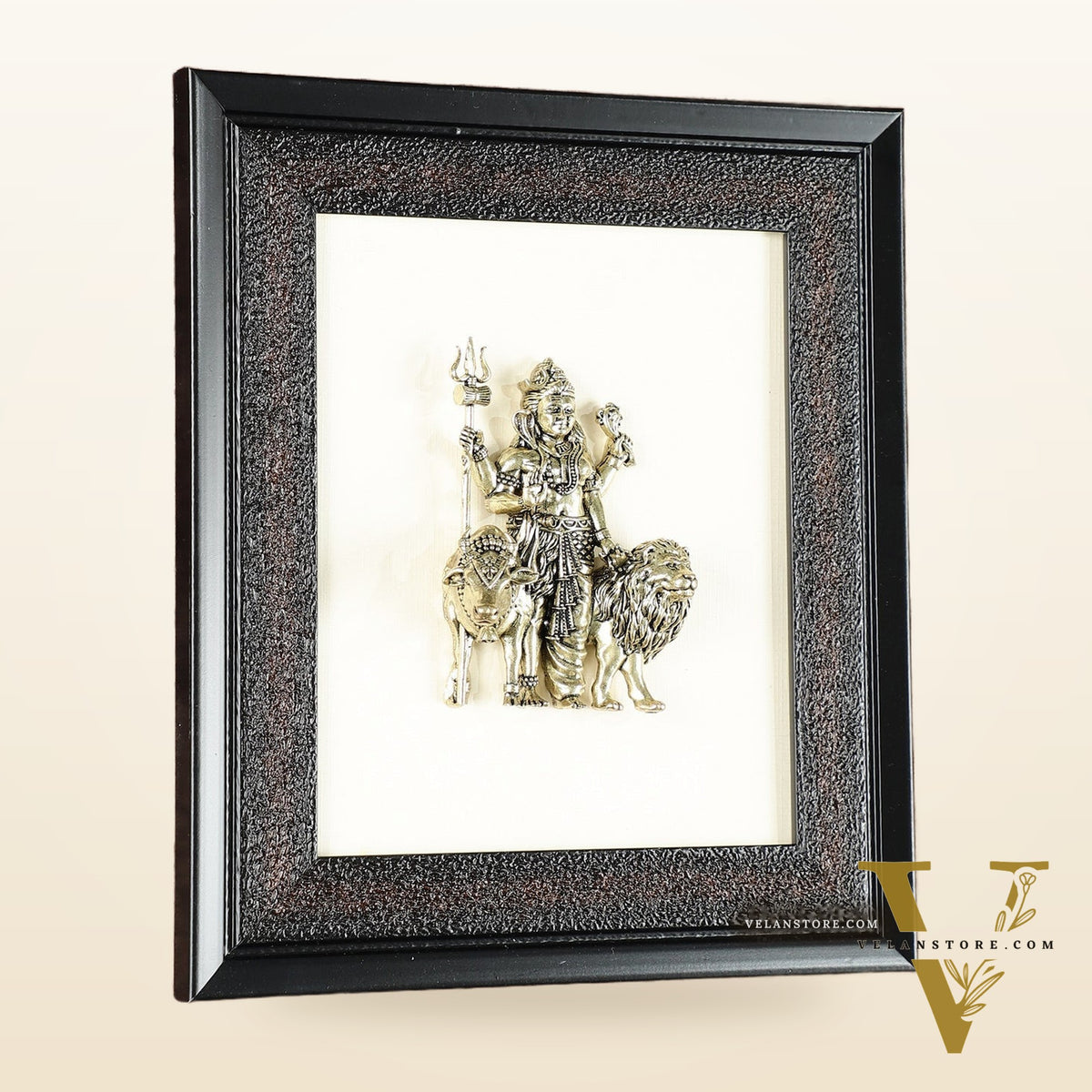 Pure Brass Superfine Ardhanarishwara Hanging on Wooden Frame - 9.5 Inch