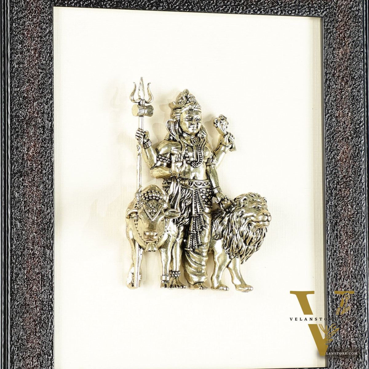 Pure Brass Superfine Ardhanarishwara Hanging on Wooden Frame - 9.5 Inch