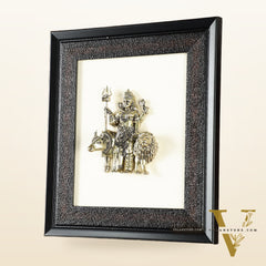 Pure Brass Superfine Ardhanarishwara Hanging on Wooden Frame - 9.5 Inch