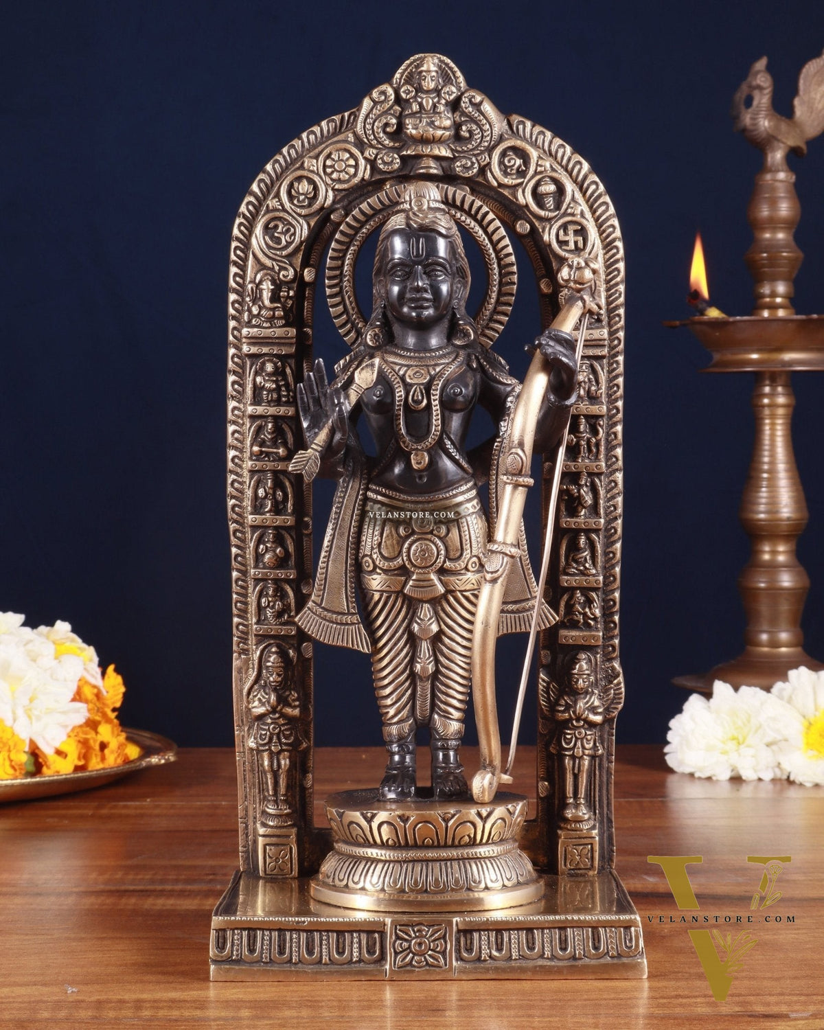 Pure Brass Superfine Ayodhya Ram Lalla Idol - 12" black and gold