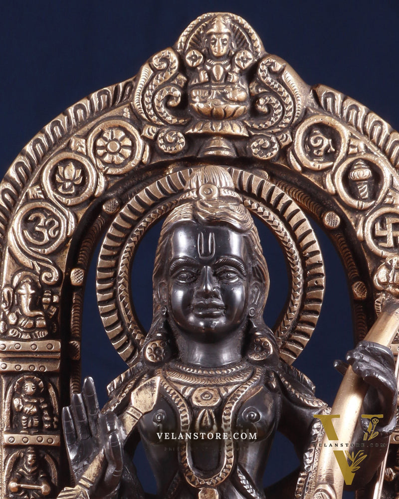 Pure Brass Superfine Ayodhya Ram Lalla Idol - 12" black and gold