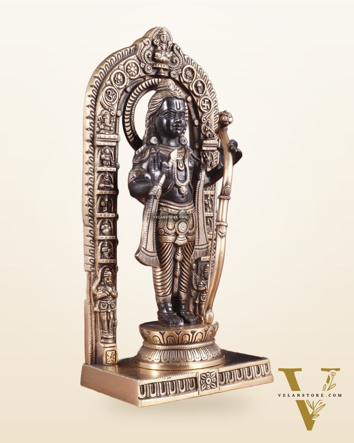 Pure Brass Superfine Ayodhya Ram Lalla Idol - 12" black and gold