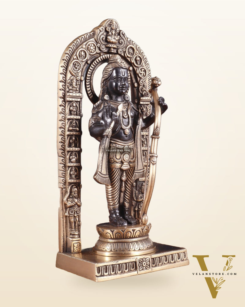 Pure Brass Superfine Ayodhya Ram Lalla Idol - 12" black and gold