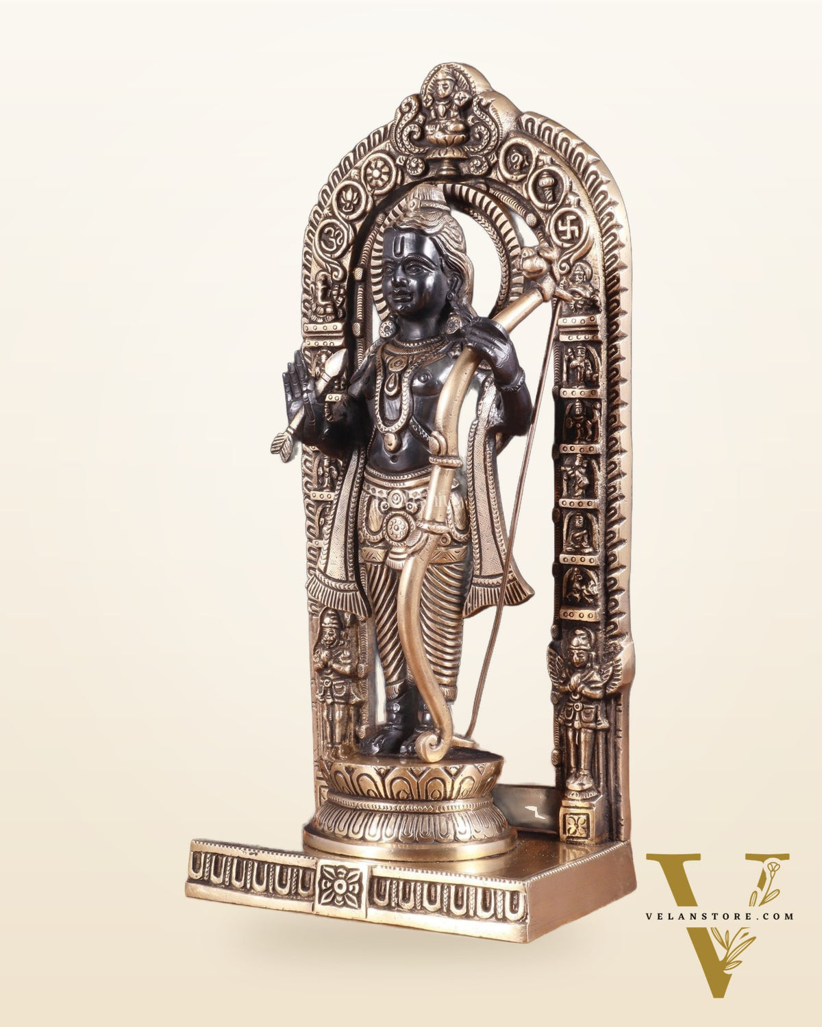 Pure Brass Superfine Ayodhya Ram Lalla Idol - 12" black and gold