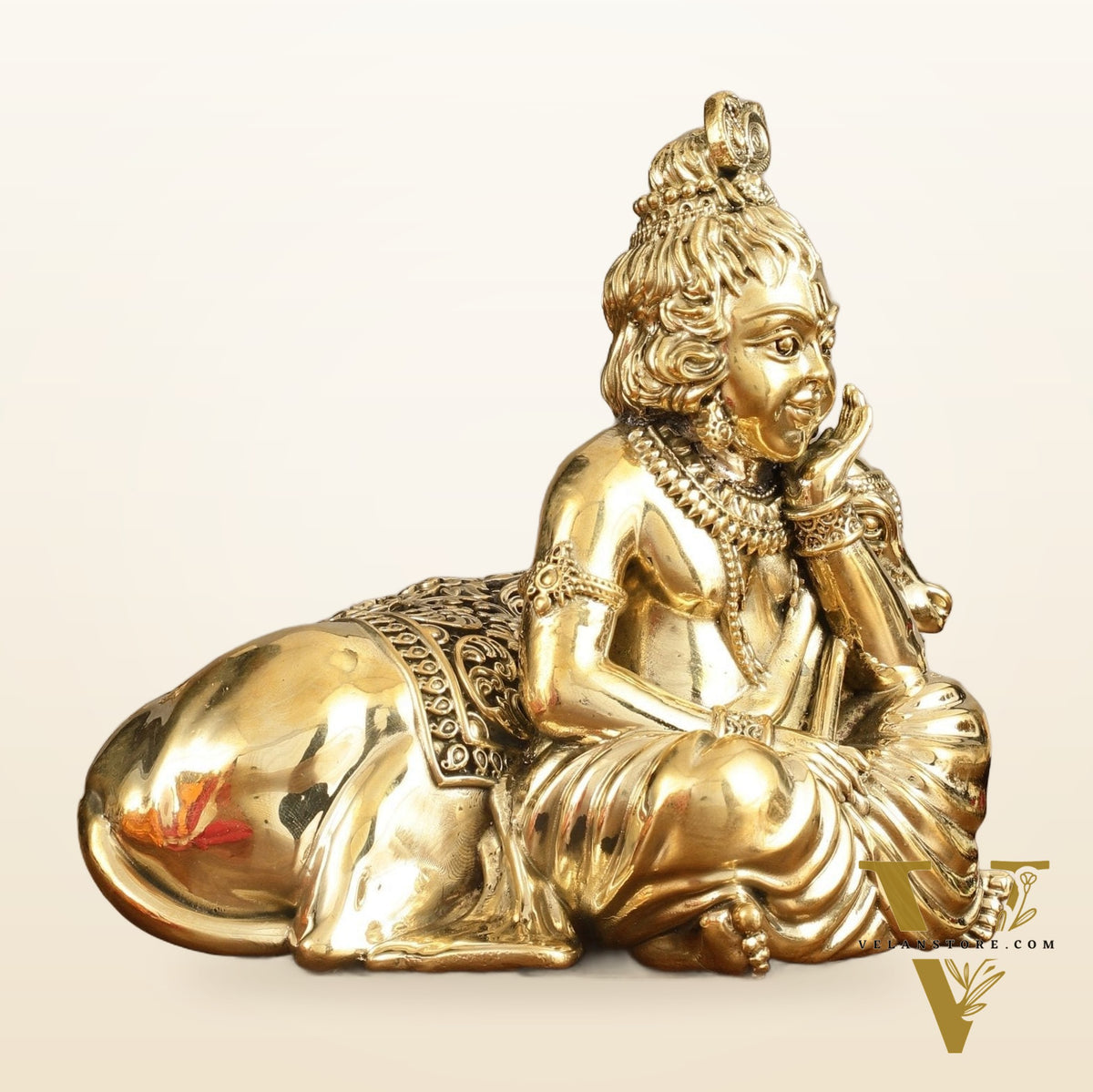 Pure Brass Superfine Bal Gopal with Cow Idol - 6 in Height