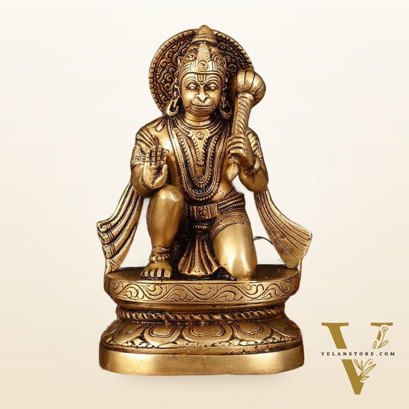 Pure Brass Superfine Blessing Hanuman Idol - 8" Divine Sculpture