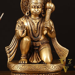 Pure Brass Superfine Blessing Hanuman Idol - 8" Divine Sculpture