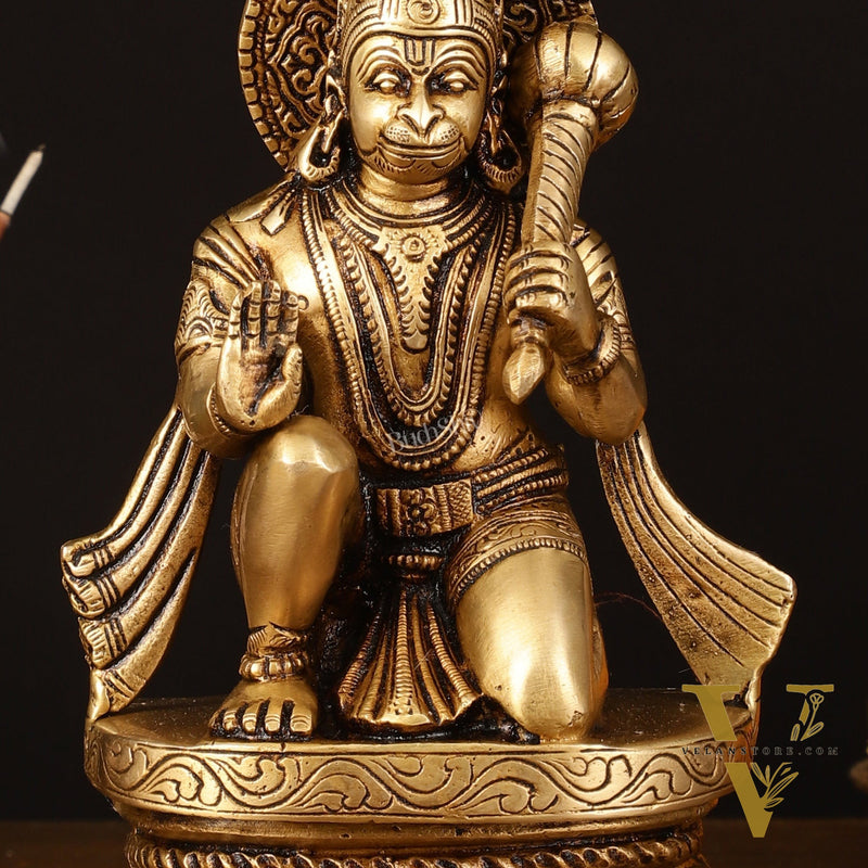 Pure Brass Superfine Blessing Hanuman Idol - 8" Divine Sculpture