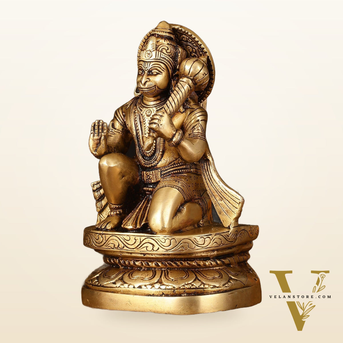 Pure Brass Superfine Blessing Hanuman Idol - 8" Divine Sculpture
