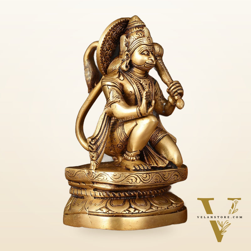 Pure Brass Superfine Blessing Hanuman Idol - 8" Divine Sculpture