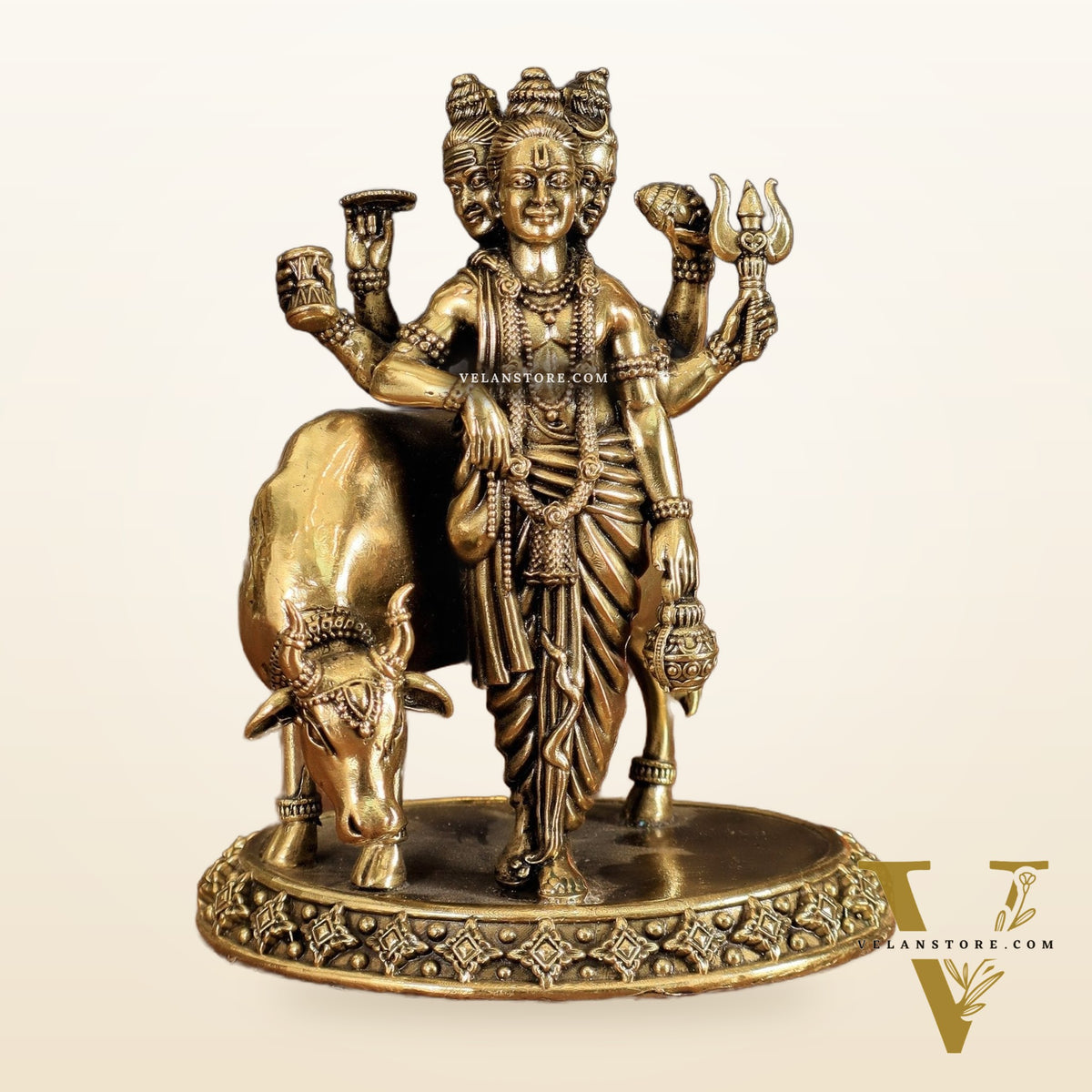 Pure Brass Superfine Dattatraya Idol - Lightweight Hollow Casting, 5.5"