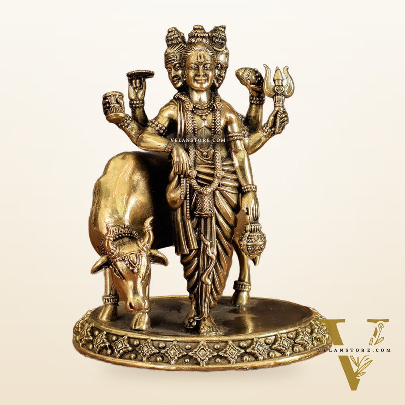 Pure Brass Superfine Dattatraya Idol - Lightweight Hollow Casting, 5.5"