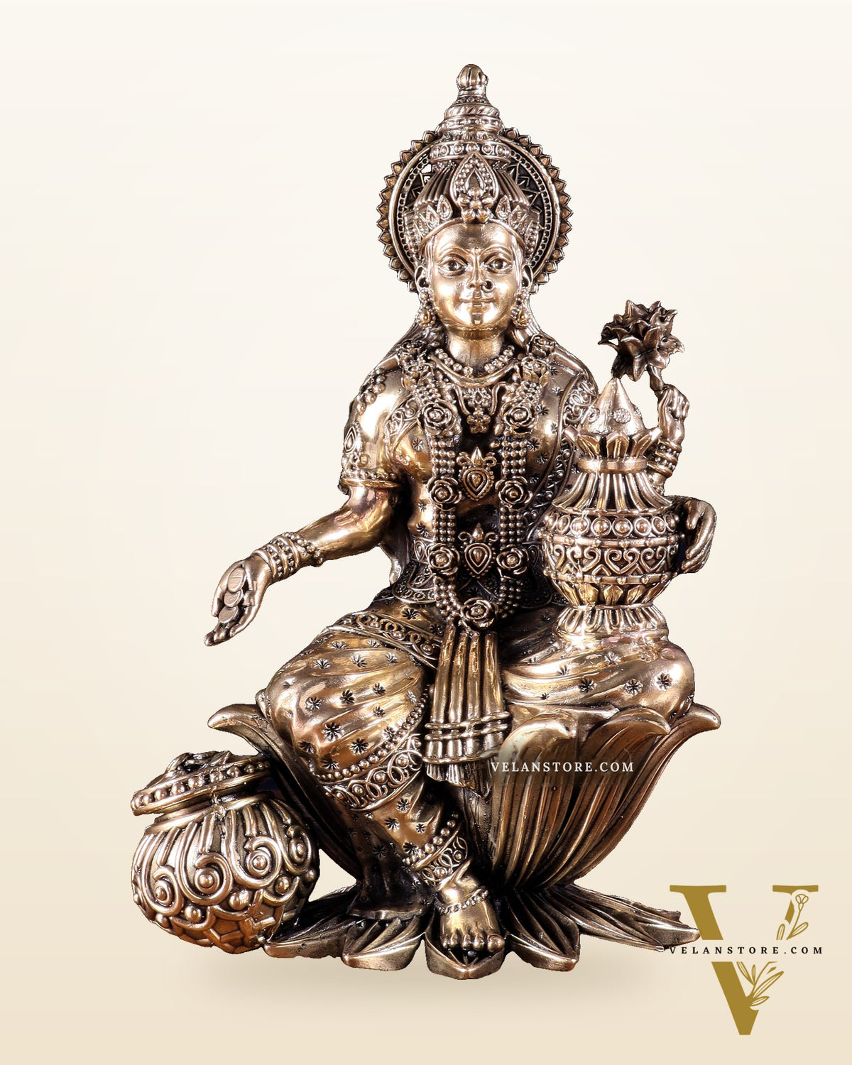 Pure Brass Superfine Dhan Lakshmi Idol – 10 Inch | Intricately Handcrafted