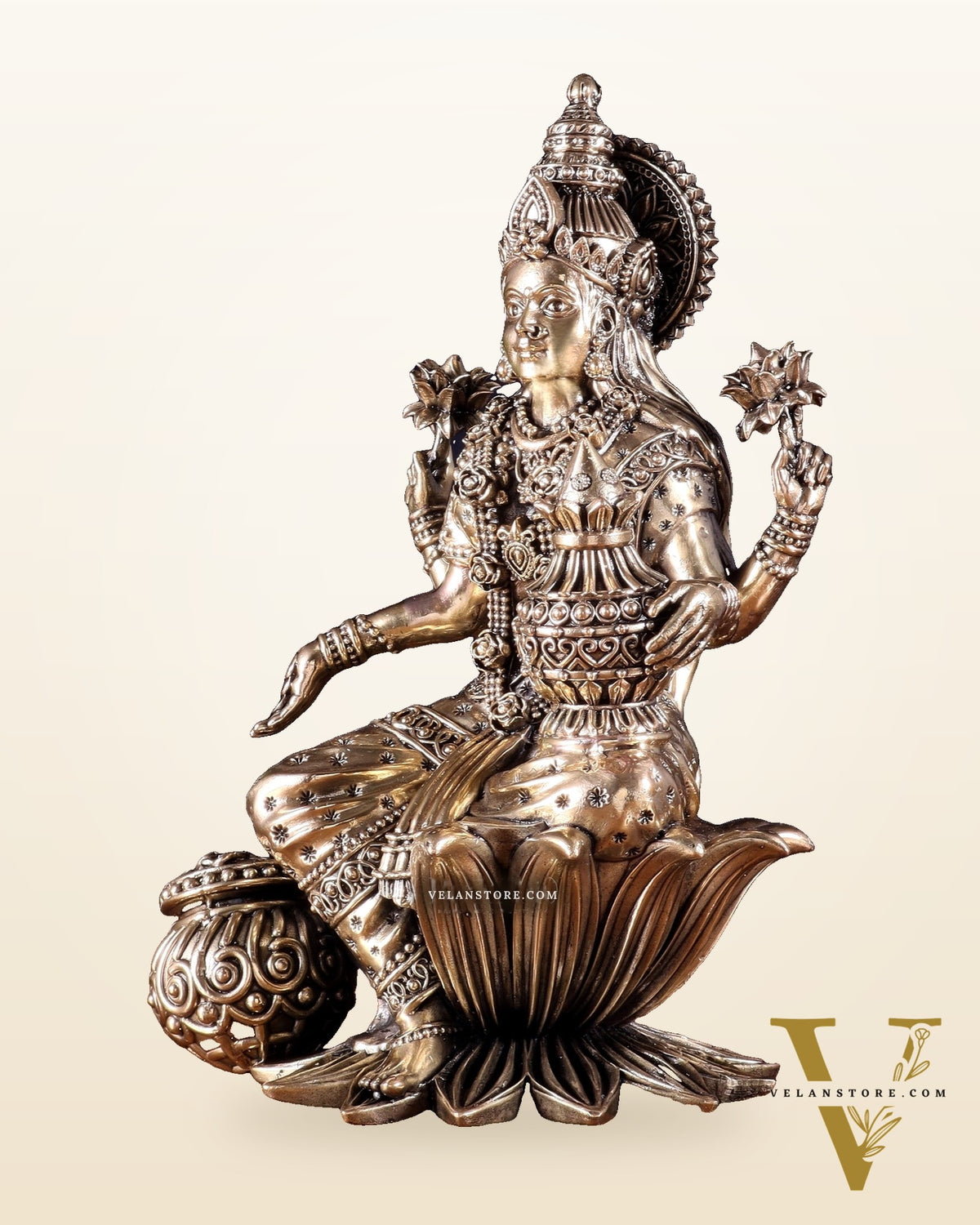 Pure Brass Superfine Dhan Lakshmi Idol – 10 Inch | Intricately Handcrafted