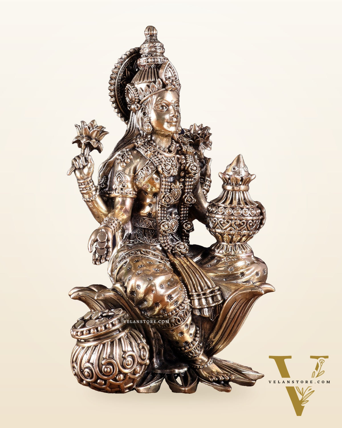 Pure Brass Superfine Dhan Lakshmi Idol – 10 Inch | Intricately Handcrafted
