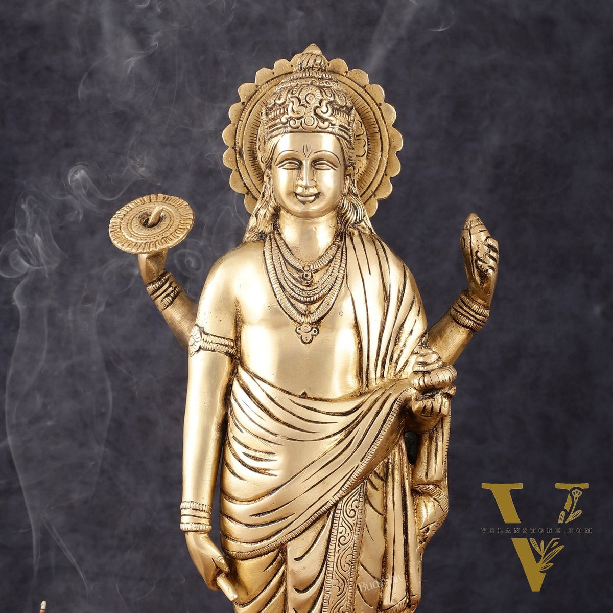 Pure Brass Superfine Dhanvantari Statue - 18" Height, 6 kg