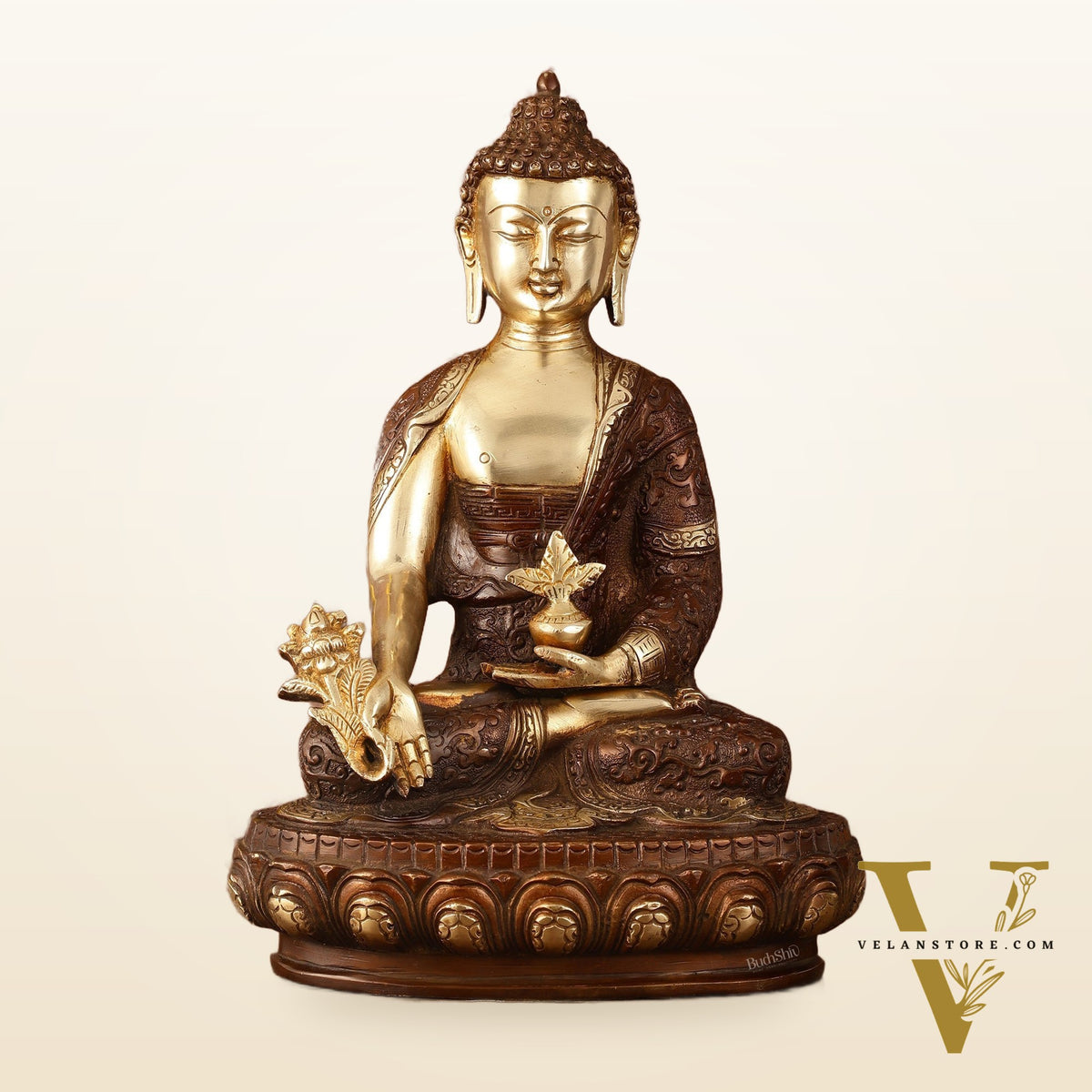 Pure Brass Superfine Dual Tone Medicine Buddha Statue - 12.5"