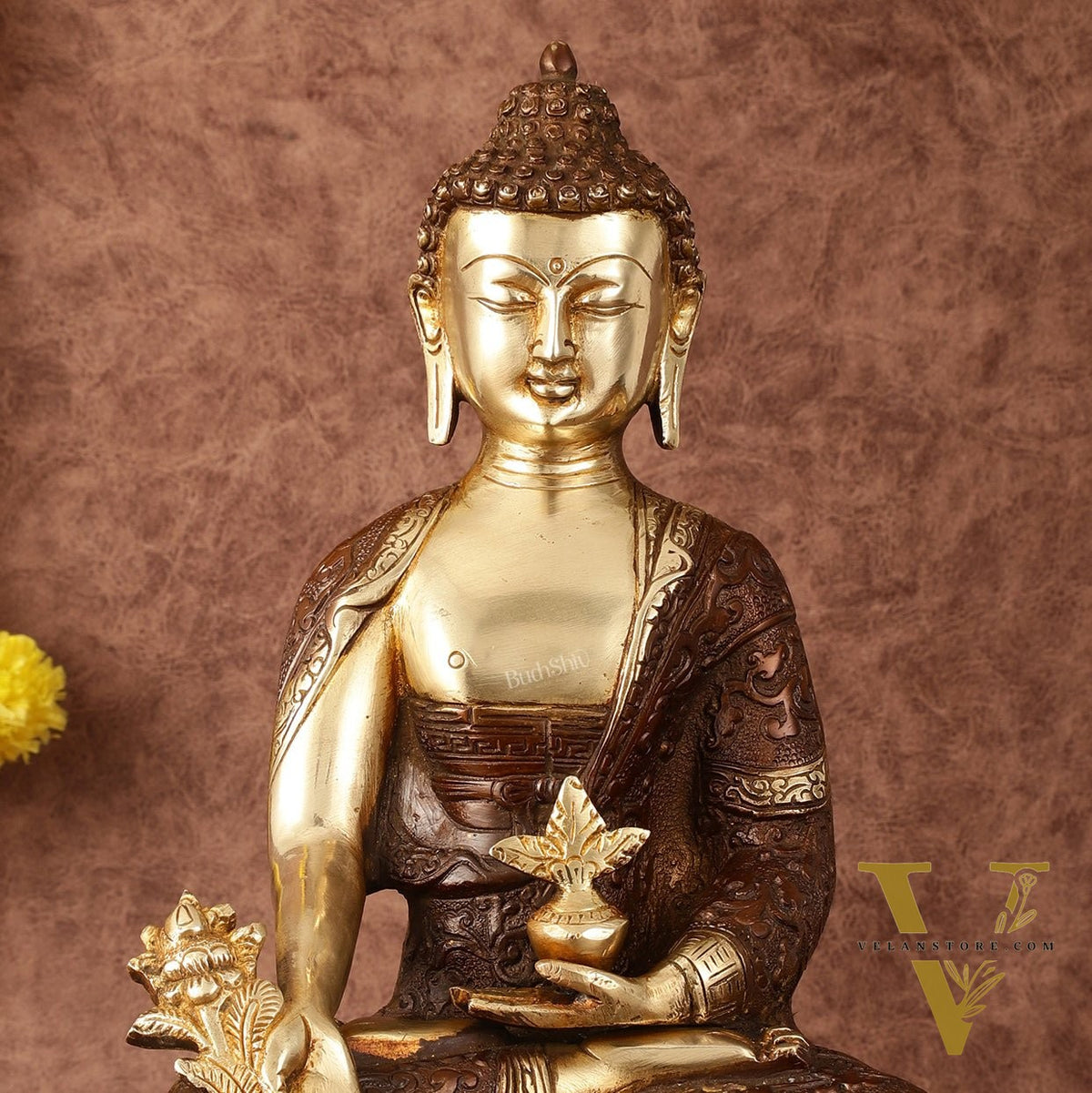 Pure Brass Superfine Dual Tone Medicine Buddha Statue - 12.5"