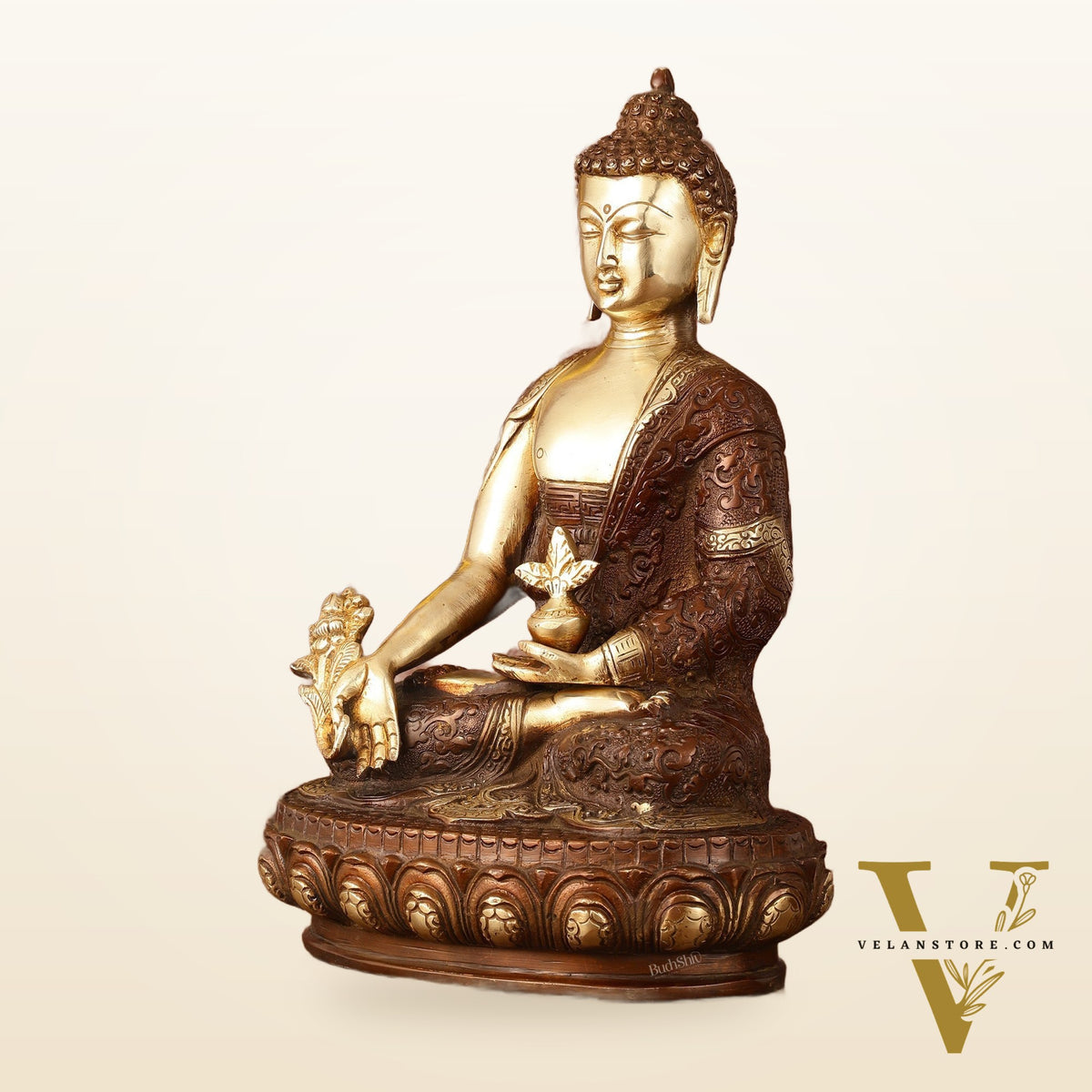 Pure Brass Superfine Dual Tone Medicine Buddha Statue - 12.5"