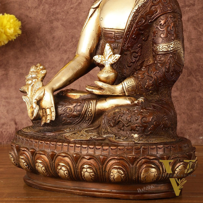 Pure Brass Superfine Dual Tone Medicine Buddha Statue - 12.5"