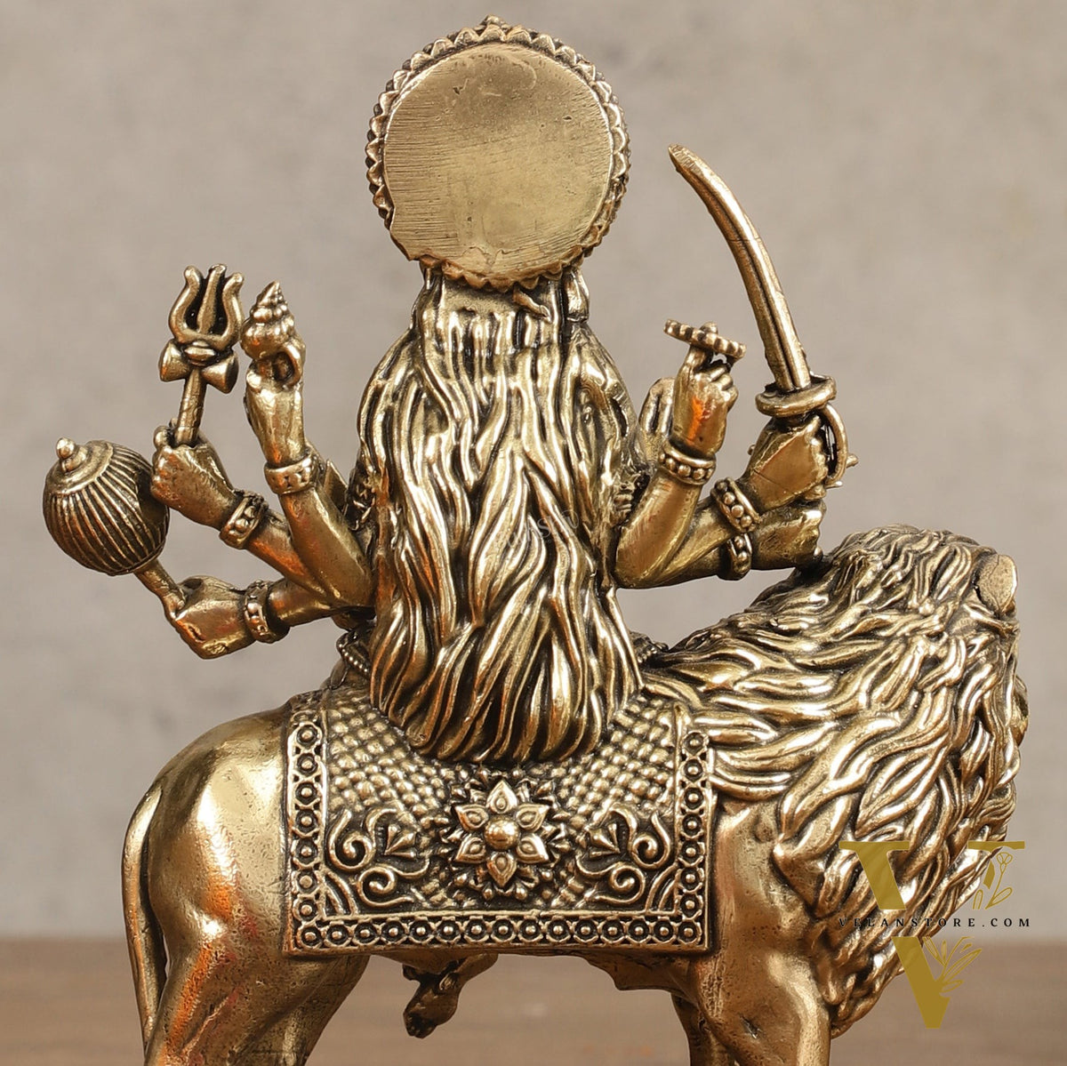 Pure Brass Superfine Durga on Lion Idol - 4 in Height