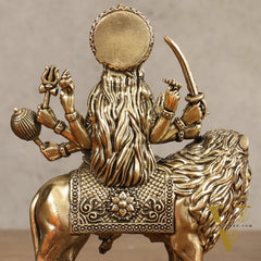 Pure Brass Superfine Durga on Lion Idol - 4 in Height