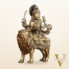 Pure Brass Superfine Durga on Lion Idol - 5 in Height