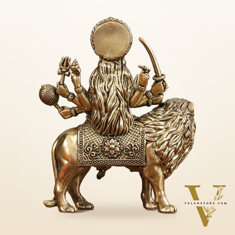Pure Brass Superfine Durga on Lion Idol - 5 in Height