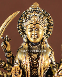 Pure Brass Superfine Durga on Lion Idol golden tone