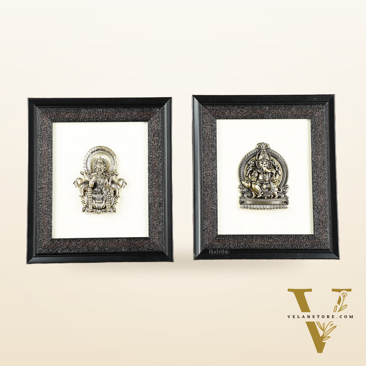 Pure Brass Superfine Ganesh Lakshmi Hanging on Wooden Frame - 9.5 Inch