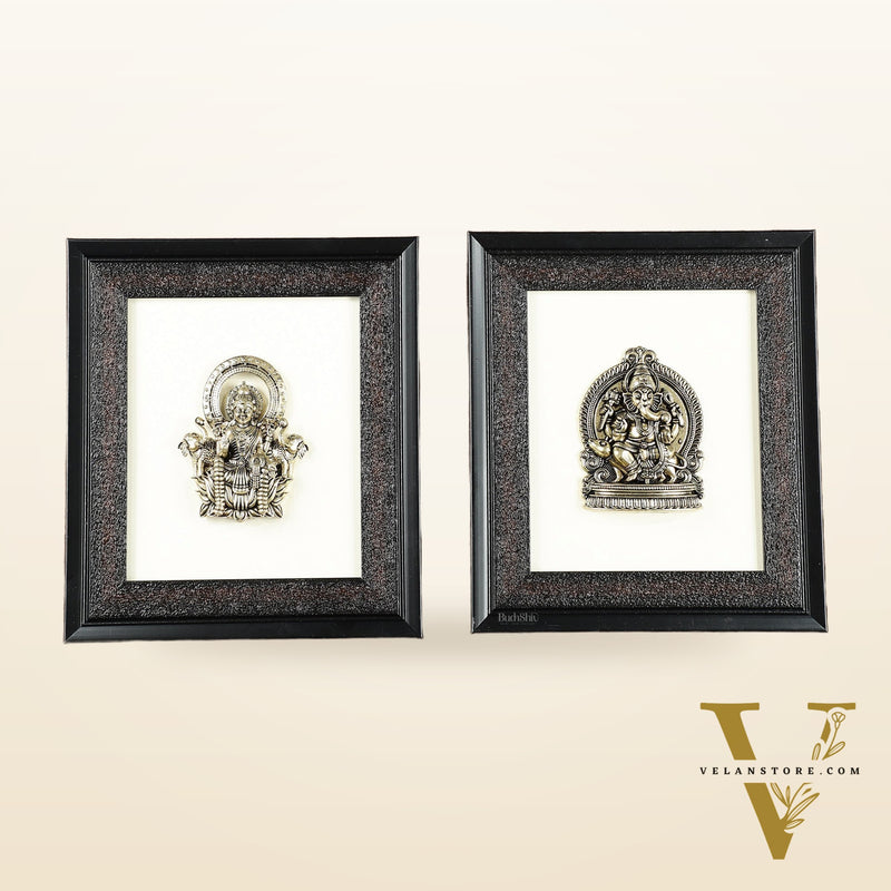 Pure Brass Superfine Ganesh Lakshmi Hanging on Wooden Frame - 9.5 Inch