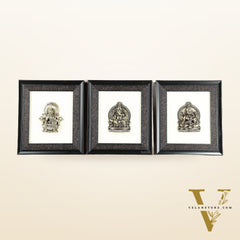 Pure Brass Superfine Ganesh Lakshmi Saraswati Hanging on Wooden Frame - 9.5 Inch