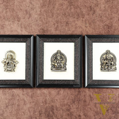 Pure Brass Superfine Ganesh Lakshmi Saraswati Hanging on Wooden Frame - 9.5 Inch