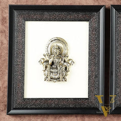Pure Brass Superfine Ganesh Lakshmi Saraswati Hanging on Wooden Frame - 9.5 Inch