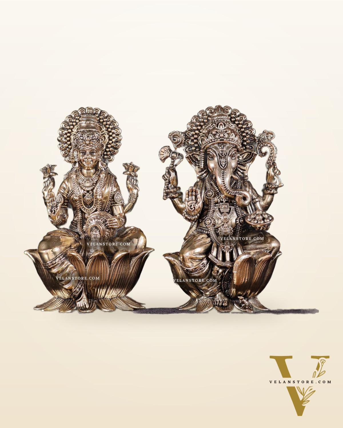 Pure Brass Superfine Ganesha Lakshmi Idol Set – Available in 4, 6 & 8 Inches
