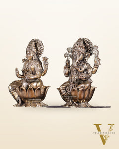 Pure Brass Superfine Ganesha Lakshmi Idol Set – Available in 4, 6 & 8 Inches