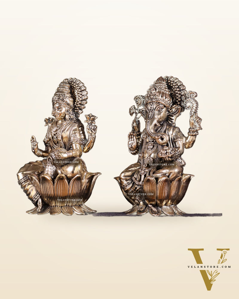 Pure Brass Superfine Ganesha Lakshmi Idol Set – Available in 4, 6 & 8 Inches