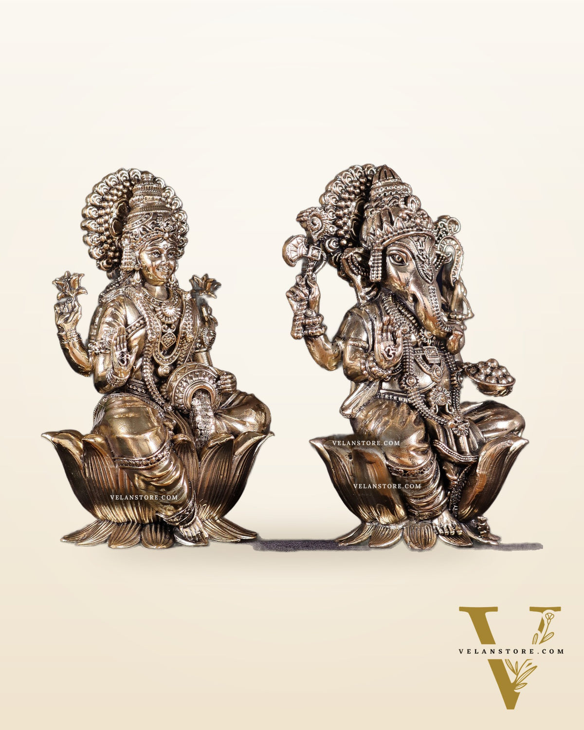 Pure Brass Superfine Ganesha Lakshmi Idol Set – Available in 4, 6 & 8 Inches