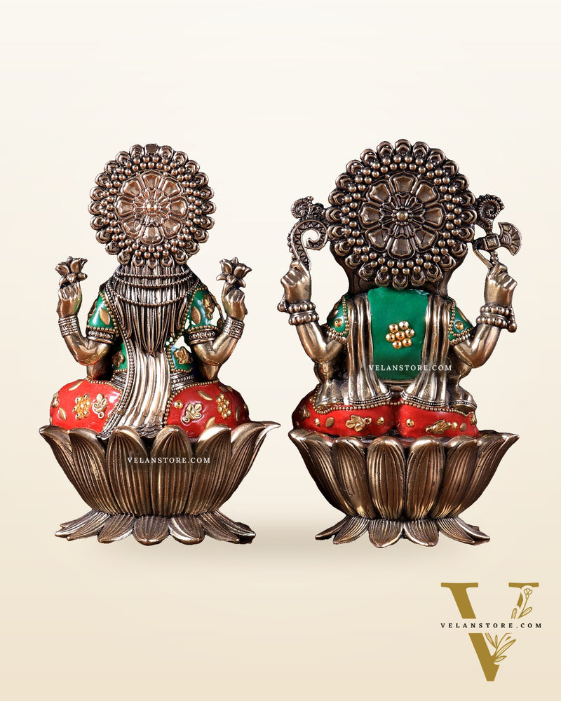 Pure Brass Superfine Ganesha Lakshmi Idol Set – Available in 4, 6 & 8 Inches meenakari